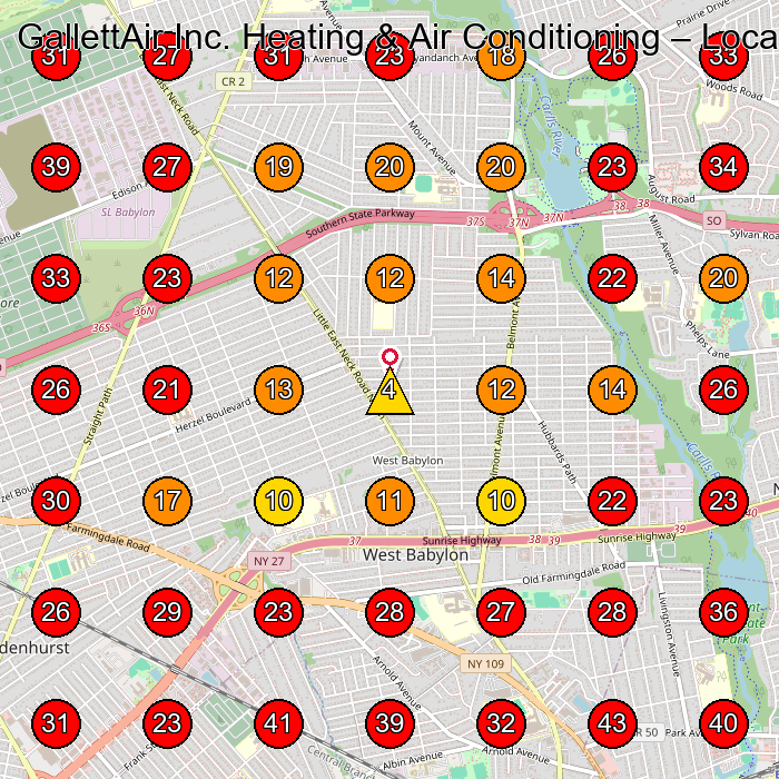 GallettAir Inc. Heating & Air Conditioning GeoGrid visibility map for Hvac Contractor in West Babylon